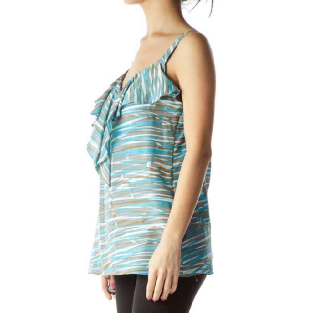Banana Republic Blue Stripe Print Ruffled Silk Top - Picture 3 of 3